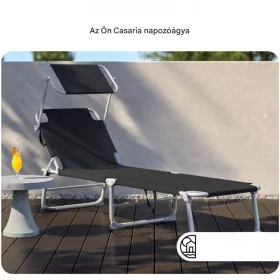   Összecsukható kerti napozóágy napellenzővel 195x60x30 cm fekete alumínium kerti nyugágy
