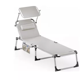   Kerti nyugágy krémszínű 210x61x35cm alumínium napozóágy napellenzővel