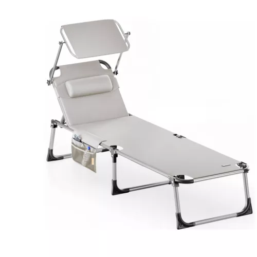 Kerti nyugágy krémszínű 210x61x35cm alumínium napozóágy napellenzővel