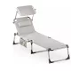 Kerti nyugágy krémszínű 210x61x35cm alumínium napozóágy napellenzővel