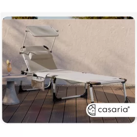   Kerti nyugágy krémszínű 210x61x35cm alumínium napozóágy napellenzővel