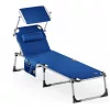 Kerti napozóágy napellenzővel alumínium kék 210x61x35 cm kültéri nyugágy