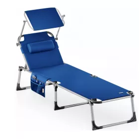   Kerti napozóágy napellenzővel alumínium kék 210x61x35 cm kültéri nyugágy