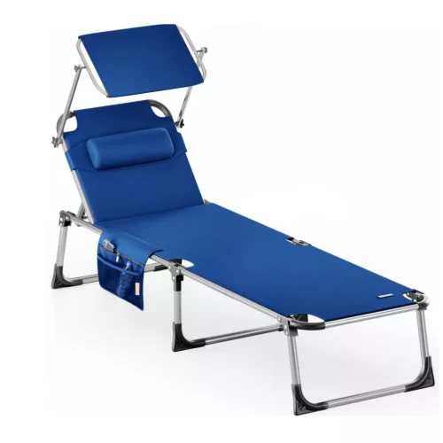 Kerti napozóágy napellenzővel alumínium kék 210x61x35 cm kültéri nyugágy