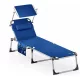 Kerti napozóágy napellenzővel alumínium kék 210x61x35 cm kültéri nyugágy