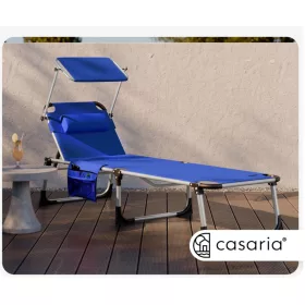   Kerti napozóágy napellenzővel alumínium kék 210x61x35 cm kültéri nyugágy