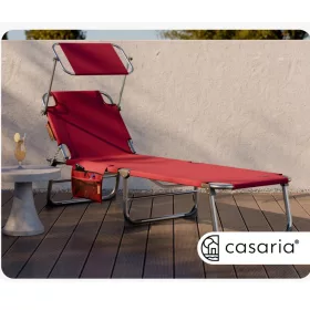   Kerti napozóágy napellenzővel Ibiza rubinvörös 190x59x29 cm összecsukható nyugágy