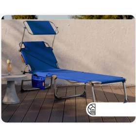   Kerti napozóágy napellenzővel Ibiza kék 190x59x29cm összecsukható nyugágy