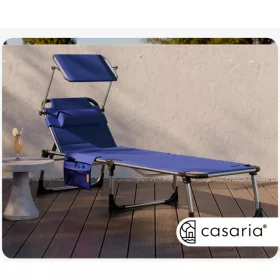   Kerti napozóágy napellenzővel XXL 210x60x81cm összecsukható nyugágy kék 