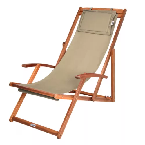 Kerti napozóágy akácfából 94x60x94 cm összecsukható strandszék, állítható háttámlával, bézs 