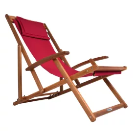   Kerti napozóágy akácfából 94x60x94 cm összecsukható strandszék, állítható háttámlával, piros 