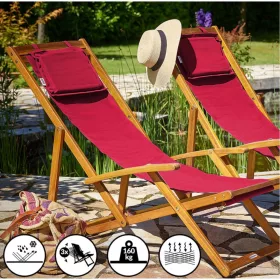   Kerti napozóágy akácfából 94x60x94 cm összecsukható strandszék, állítható háttámlával, piros 