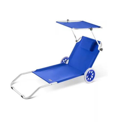 Kerti napozóágy kerekekkel és napellenzővel strandszék alumínium kék kültéri nyugágy