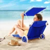 Kerti napozóágy kerekekkel és napellenzővel strandszék alumínium kék kültéri nyugágy