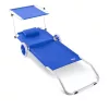 Kerti napozóágy kerekekkel és napellenzővel strandszék alumínium kék kültéri nyugágy