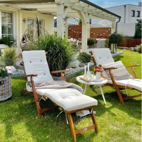   Akácfa kerti napozóágy lábtartóval 169x54x95 cm összecsukható, állítható háttámlával