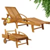 Összecsukható nyugágy állítható akácfa kerti napozóágy kihúzható asztallal és kerekekkel