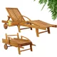 Összecsukható nyugágy állítható akácfa kerti napozóágy kihúzható asztallal és kerekekkel