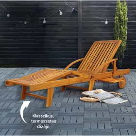   Összecsukható nyugágy állítható akácfa kerti napozóágy kihúzható asztallal és kerekekkel