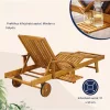 Összecsukható nyugágy állítható akácfa kerti napozóágy kihúzható asztallal és kerekekkel
