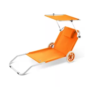   Kerti napozóágy kerekekkel és napellenzővel strandszék alumínium narancs kültéri nyugágy