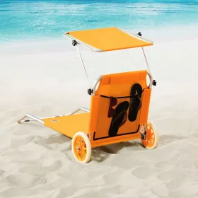   Kerti napozóágy kerekekkel és napellenzővel strandszék alumínium narancs kültéri nyugágy