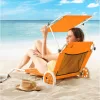 Kerti napozóágy kerekekkel és napellenzővel strandszék alumínium narancs kültéri nyugágy
