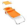 Kerti napozóágy kerekekkel és napellenzővel strandszék alumínium narancs kültéri nyugágy