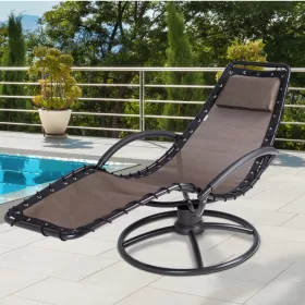   Relax napozóágy hintafunkcióval ergonomikus kerti fekvőszék, mokka színű kültéri pihenőszék 