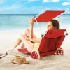 Kerti napozóágy kerekekkel és napellenzővel strandszék alumínium piros kültéri nyugágy