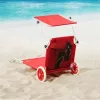 Kerti napozóágy kerekekkel és napellenzővel strandszék alumínium piros kültéri nyugágy