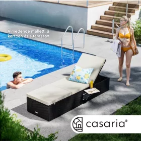   Polyrattan kerti napozóágy 200x58x33cm fekete/krém kültéri nyugágy