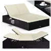 Polyrattan kerti napozóágy dupla fekvőfelülettel 200x115x33 cm fekete/krém 