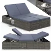 Polyrattan kerti napozóágy dupla fekvőfelülettel 200x115x33 cm szürke/antracit 