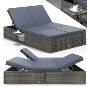   Polyrattan kerti napozóágy dupla fekvőfelülettel 200x115x33 cm szürke/antracit 