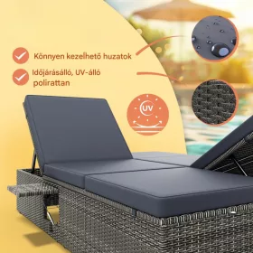   Polyrattan kerti napozóágy dupla fekvőfelülettel 200x115x33 cm szürke/antracit 