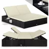 Polyrattan kerti napozóágy XXL dupla 200x160x33 cm fekete/krém 
