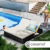 Polyrattan kerti napozóágy XXL dupla 200x160x33 cm fekete/krém 