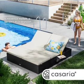   Polyrattan kerti napozóágy XXL dupla 200x160x33 cm fekete/krém 