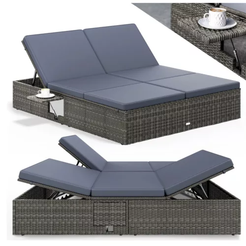 Polyrattan kerti napozóágy XXL dupla 200x160x33 cm szürke/antracit 