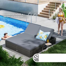   Polyrattan kerti napozóágy XXL dupla 200x160x33 cm szürke/antracit 