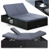 Polyrattan kerti napozóágy dupla fekvőfelülettel 200x115x33 cm fekete/antracit 