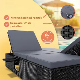   Polyrattan kerti napozóágy dupla fekvőfelülettel 200x115x33 cm fekete/antracit 