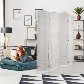 Összecsukható spanyol fal fonott designnal 170x160 cm 4 részes fehér paraván