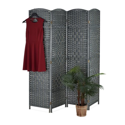 Folding Spanish wall with braided design 4-part gray screen 