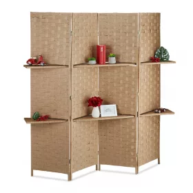   Beltéri térelválasztó paraván 170x180 cm bézs 4 darab térelválasztó panel polcokkal