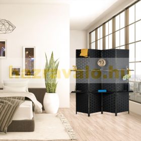   Beltéri térelválasztó paraván 170x180 cm fekete 4 darab térelválasztó panel polcokkal