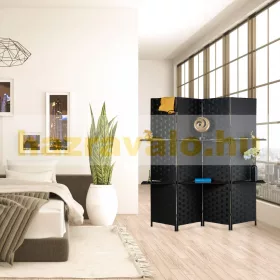   Beltéri térelválasztó paraván 170x180 cm fekete 4 darab térelválasztó panel polcokkal