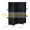 Indoor partition screen 170x180 cm black 4 partition panels with shelves