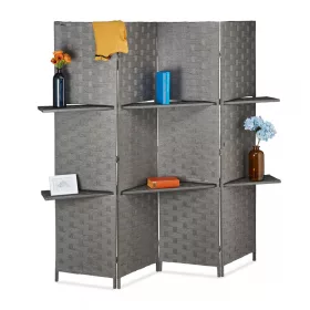   Beltéri térelválasztó paraván 170x180 cm szürke 4 darab térelválasztó panel polcokkal